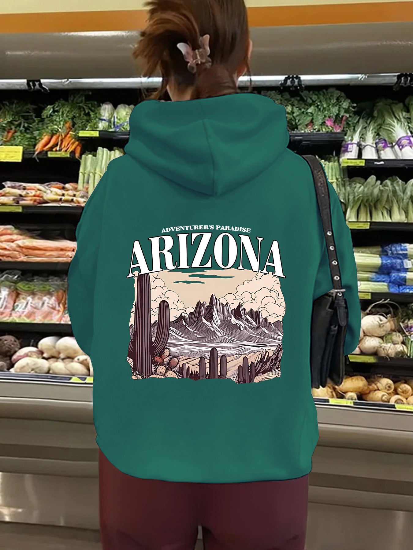 Hooded long sleeved sweatshirt with fleece top for women ARIZONA print