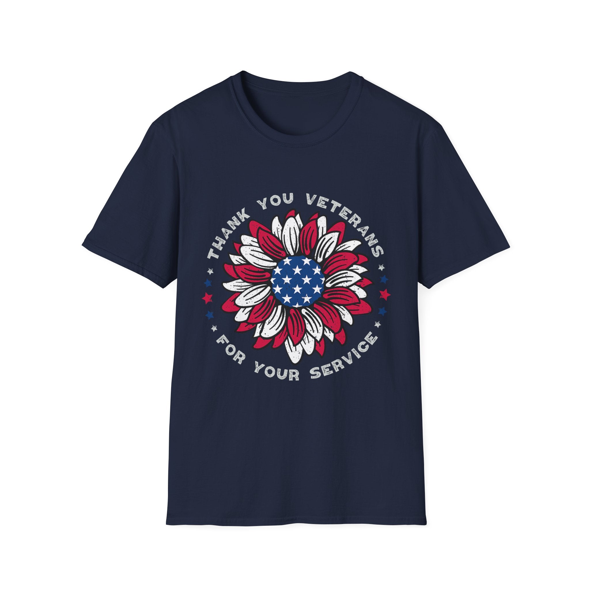 American Flag Sunflower Thank You Veterans T-Shirt | Patriotic Memorial Day Tee