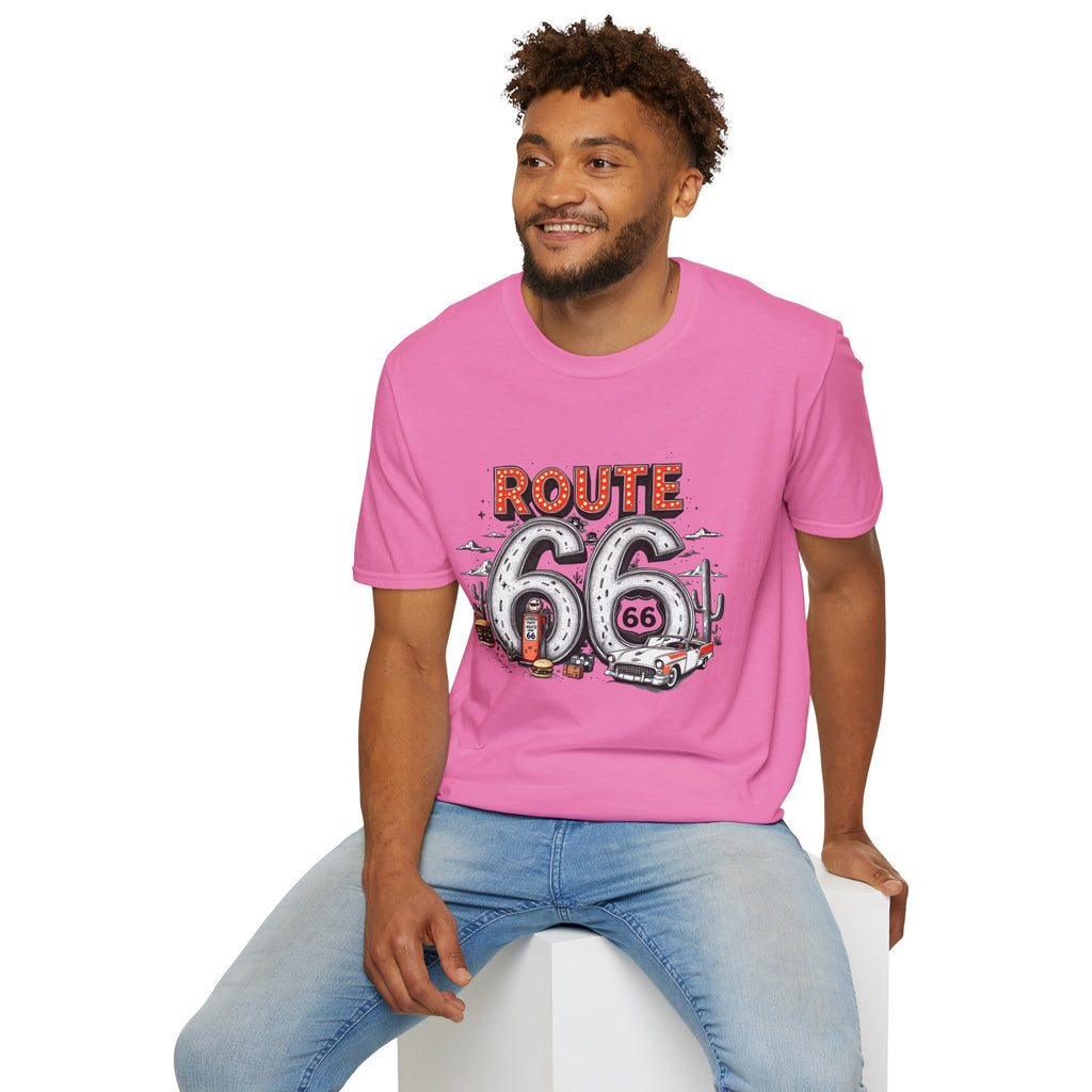 Route 66 Vintage Roadtrip T-Shirt | Classic Highway Car Signage