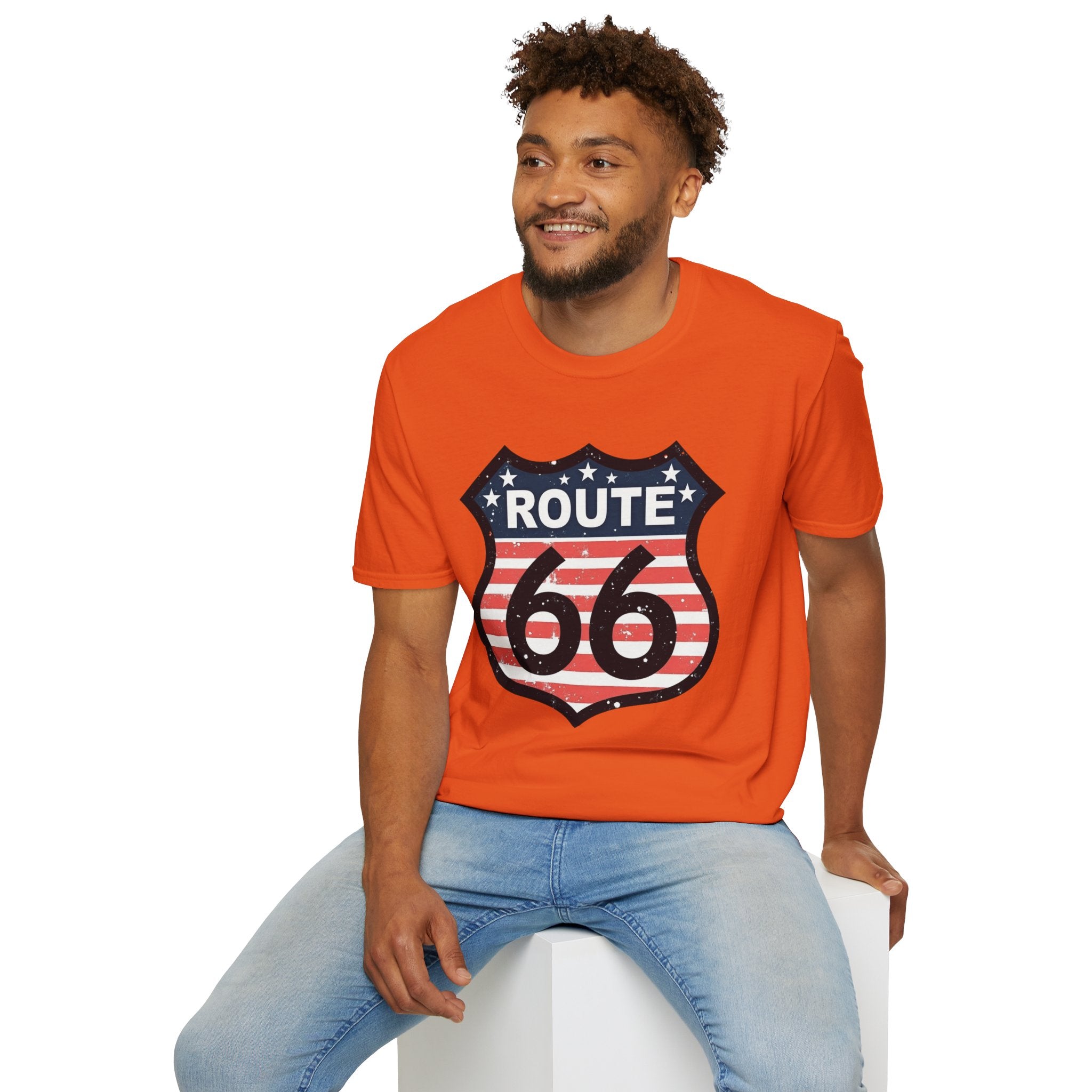 Route 66 Shield T-Shirt | American Flag Vintage Road Sign