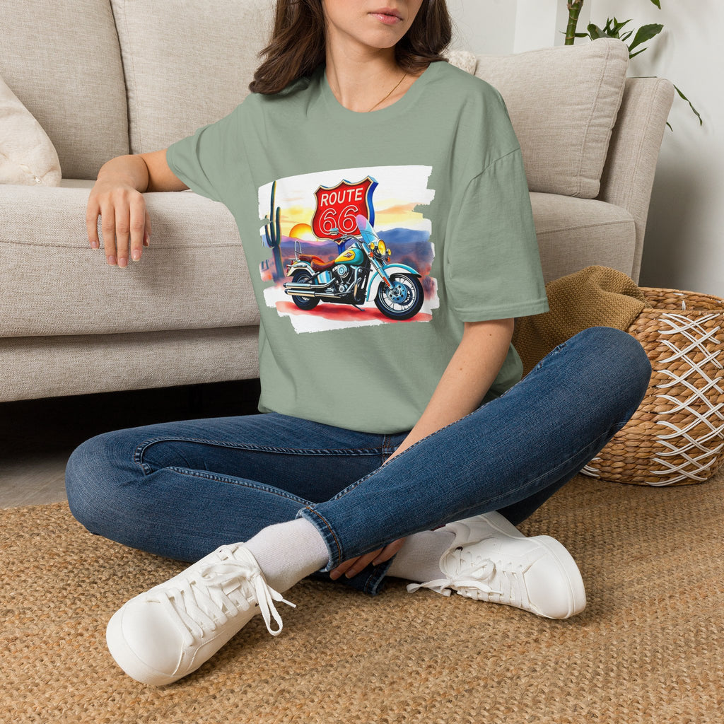Route 66 Motorcycle T-Shirt | Desert Sunset Biker Graphic