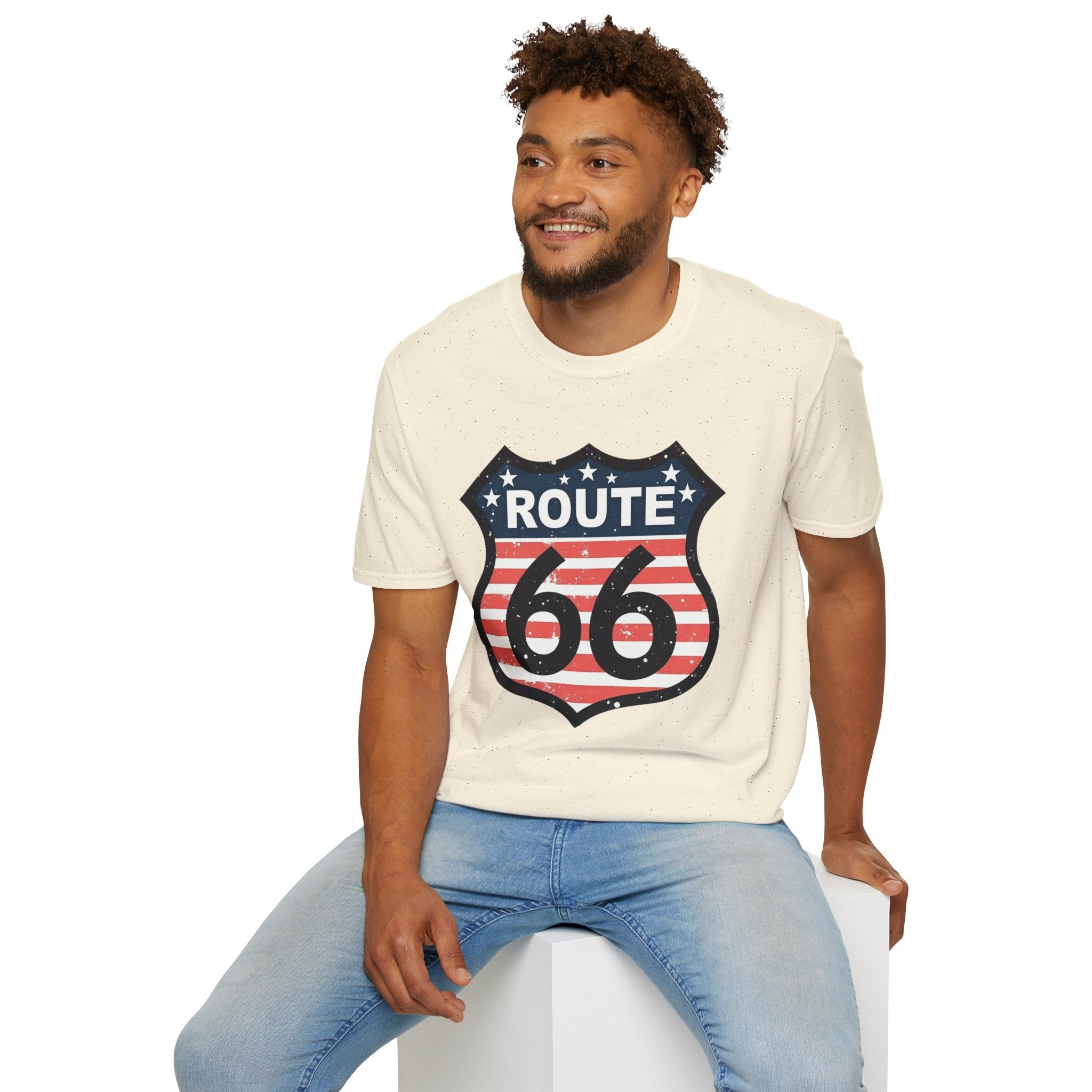 Route 66 Shield T-Shirt | American Flag Vintage Road Sign