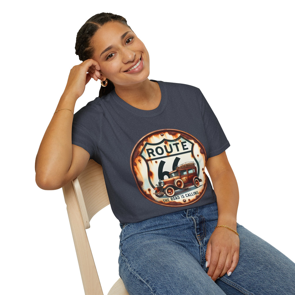 Route 66 Vintage Woody Wagon T-Shirt | The Road Is Calling, Retro Roadtrip Tee