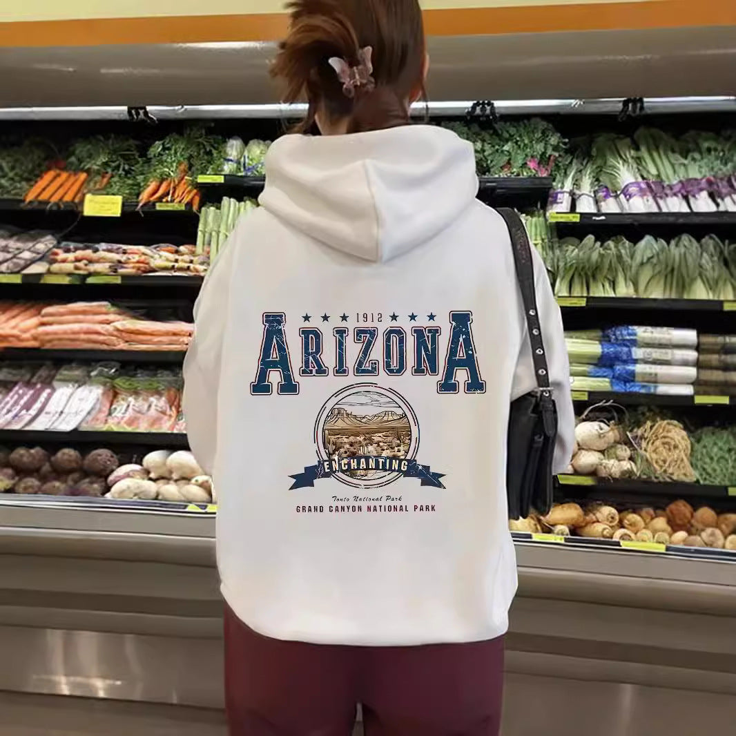Long sleeved hoodie loose top women ARIZONA print