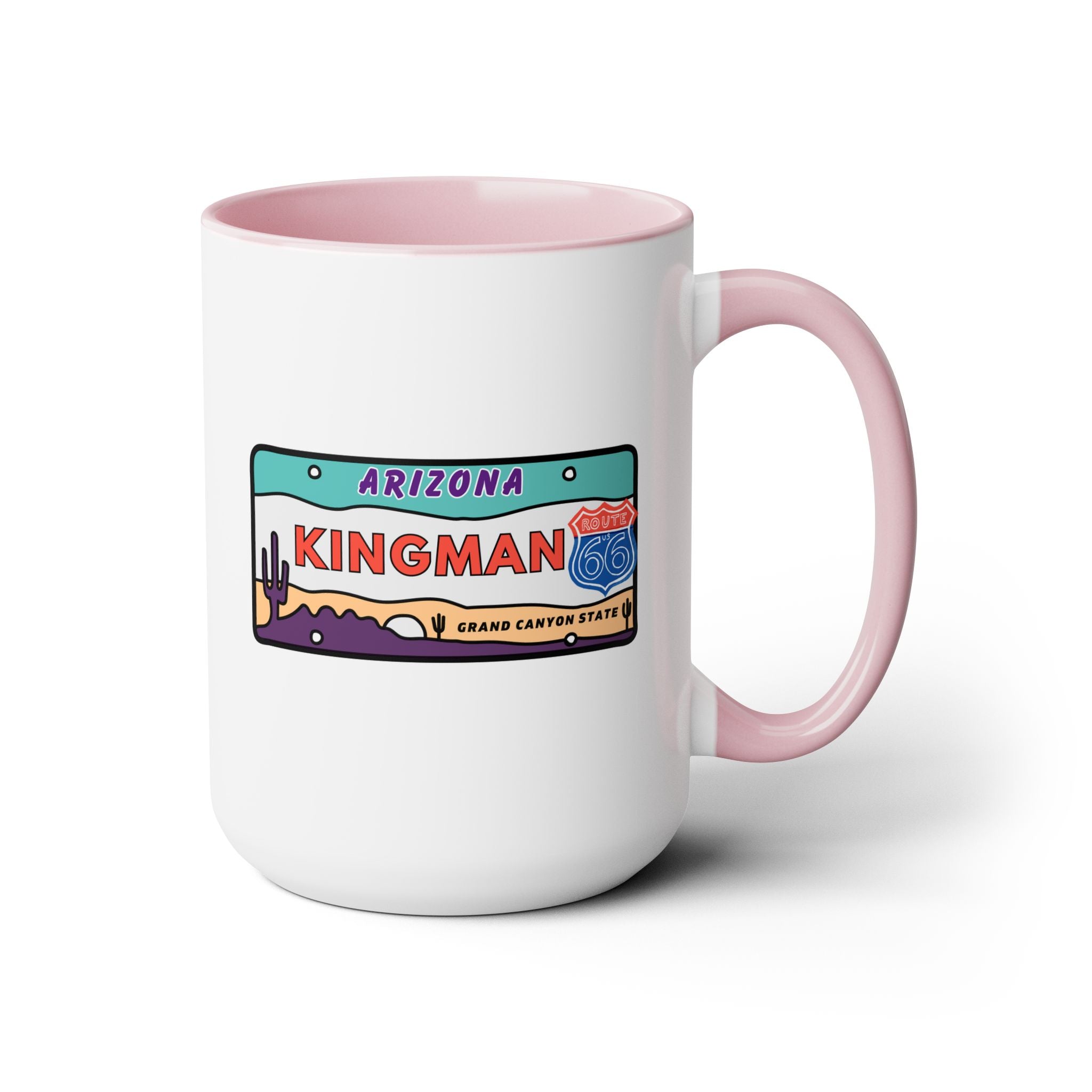 Kingman Arizona Route 66 Two-Tone Coffee Mugs, 15oz