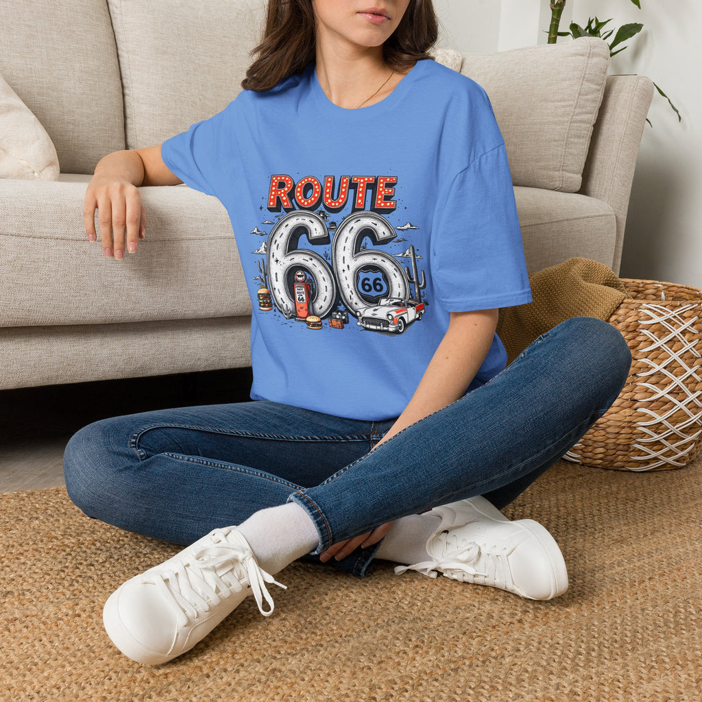 Route 66 Vintage Roadtrip T-Shirt | Classic Highway Car Signage