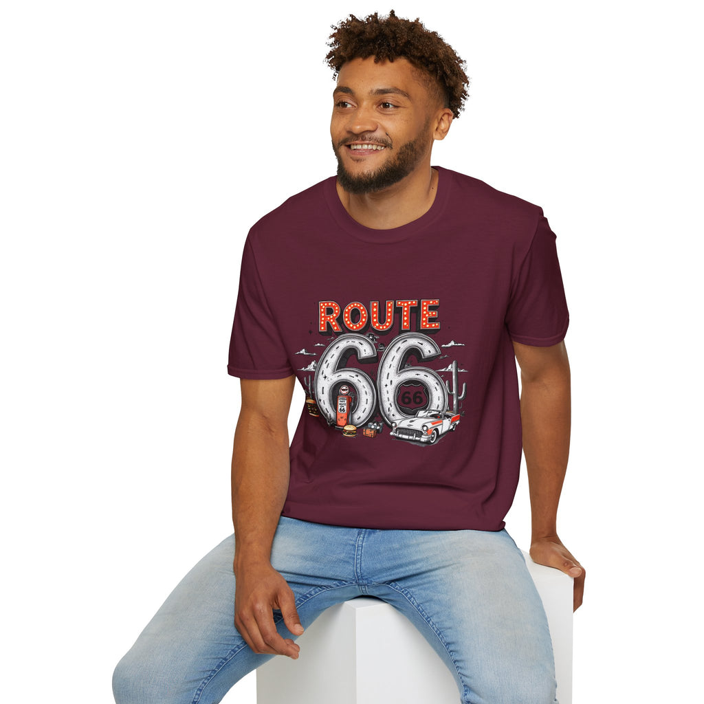 Route 66 Vintage Roadtrip T-Shirt | Classic Highway Car Signage