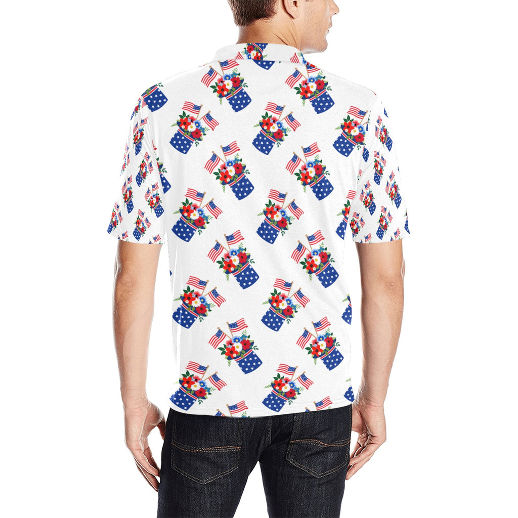 Red White Blue Celebration Men's All Over Print Polo Shirt Free Shipping USA