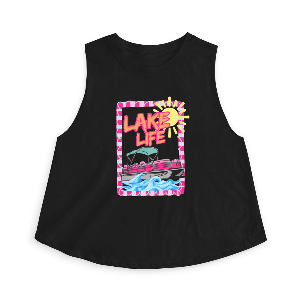 Lake Life boat illustration Crop Top | summer lake vibes, colorful retro frame