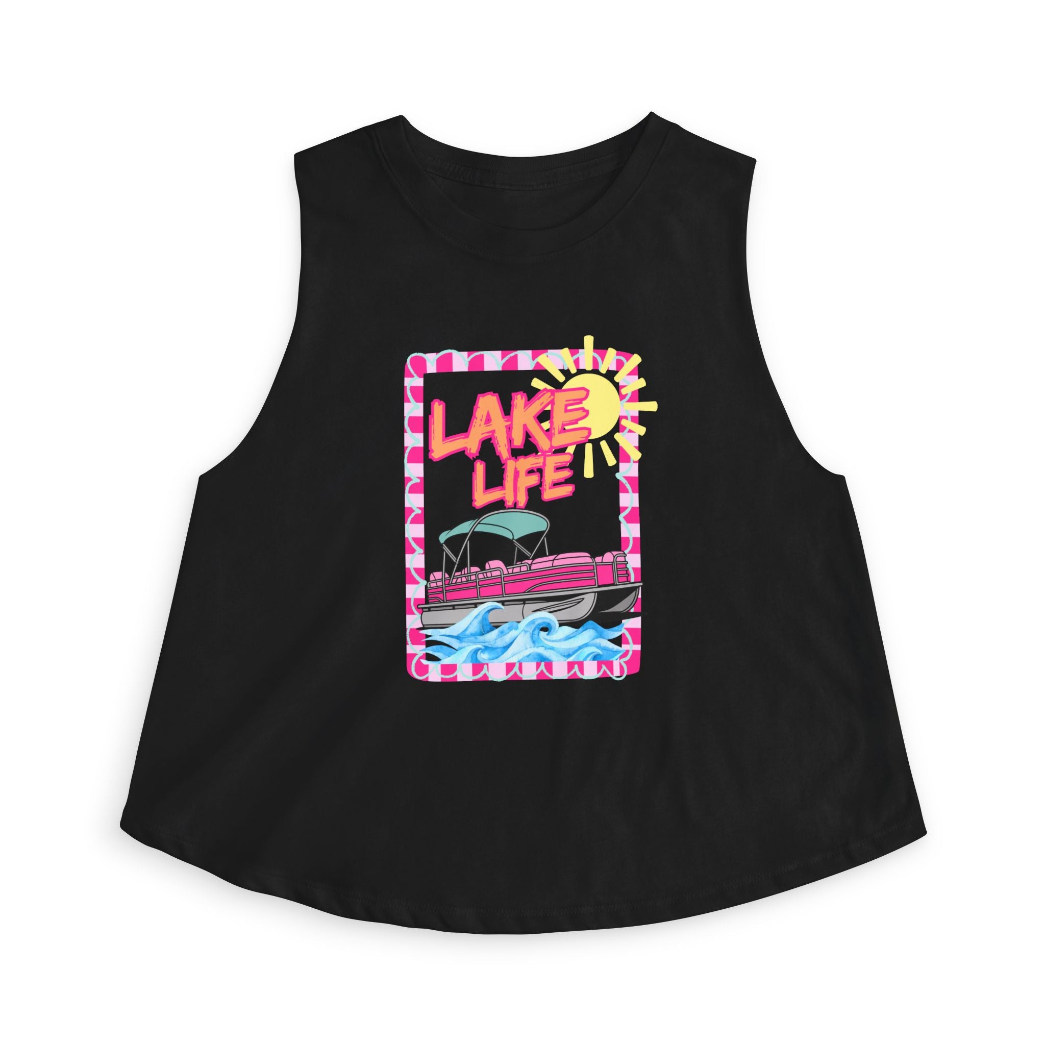 Lake Life boat illustration Crop Top | summer lake vibes, colorful retro frame