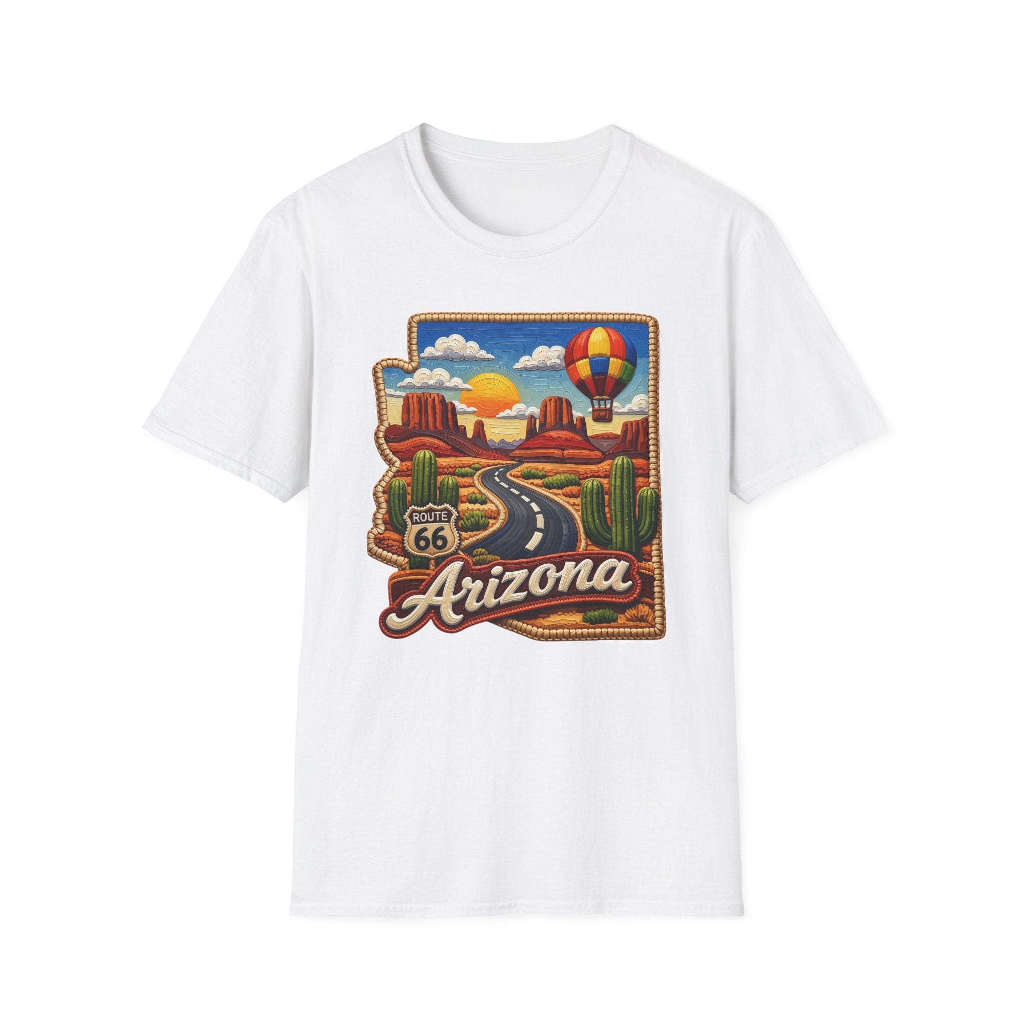 Arizona Route 66 Desert Road T-Shirt | Hot Air Balloon Southwestern Scene