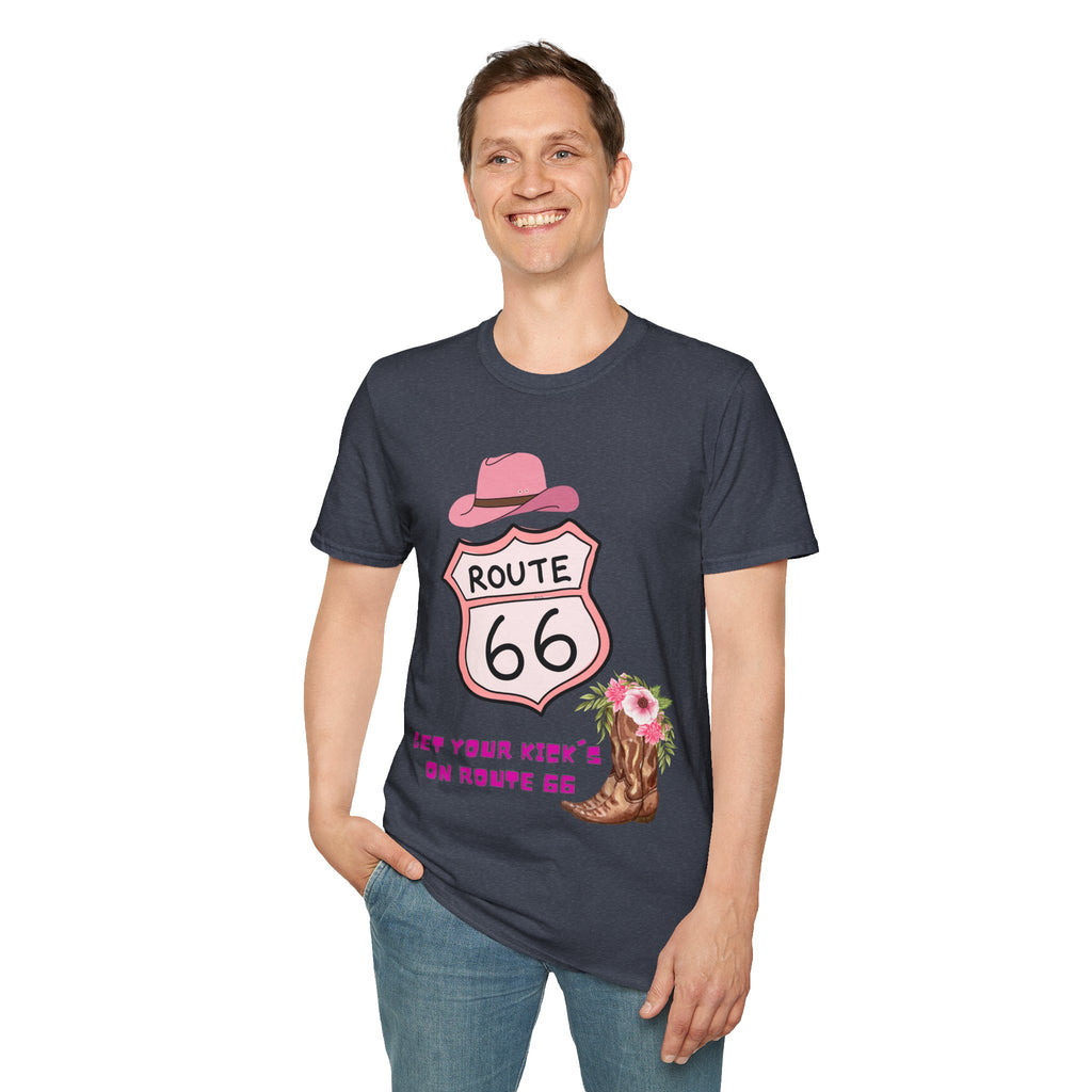 Route 66 Softstyle T-Shirt, Get Your Kick's On, Men Women, Unisex Tee Gift, Travel Highway Shirt