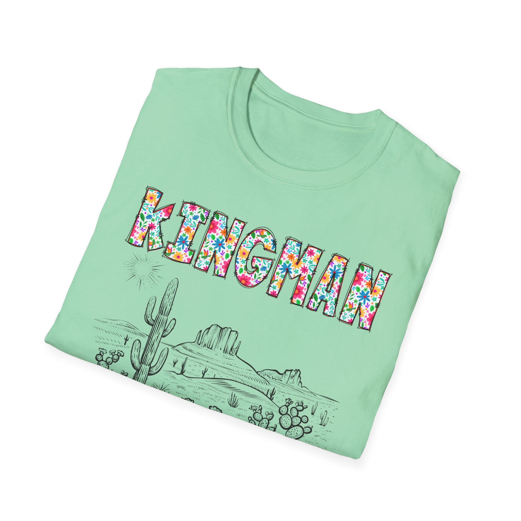 Kingman Arizona Colorful Mens Womans Unisex T-Shirt, Casual Wear, Travel Souvenir, Gift for Nature Lovers, Vacation Tee