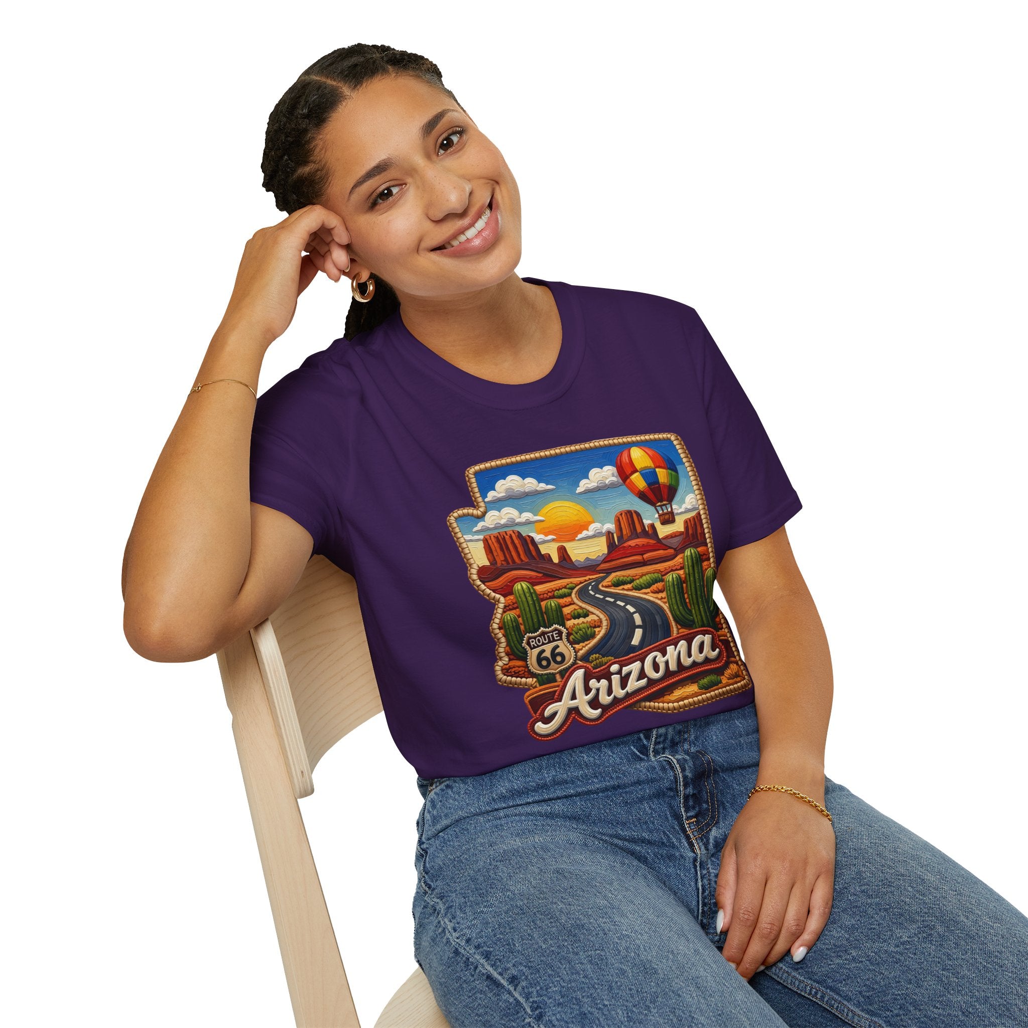 Arizona Route 66 Desert Road T-Shirt | Hot Air Balloon Southwestern Scene