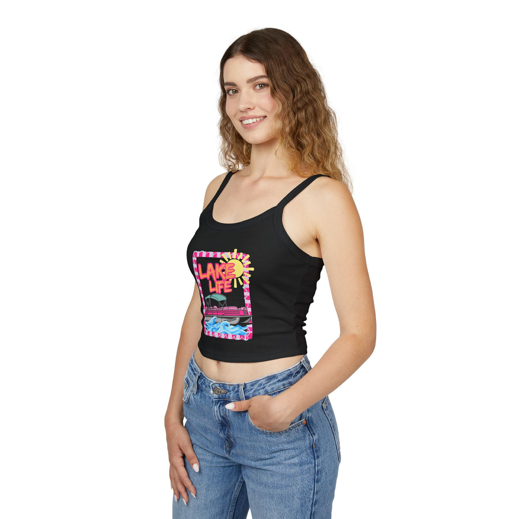 Lake Life Boat Graphic Tank Top | Retro Sunset Lakeside Design