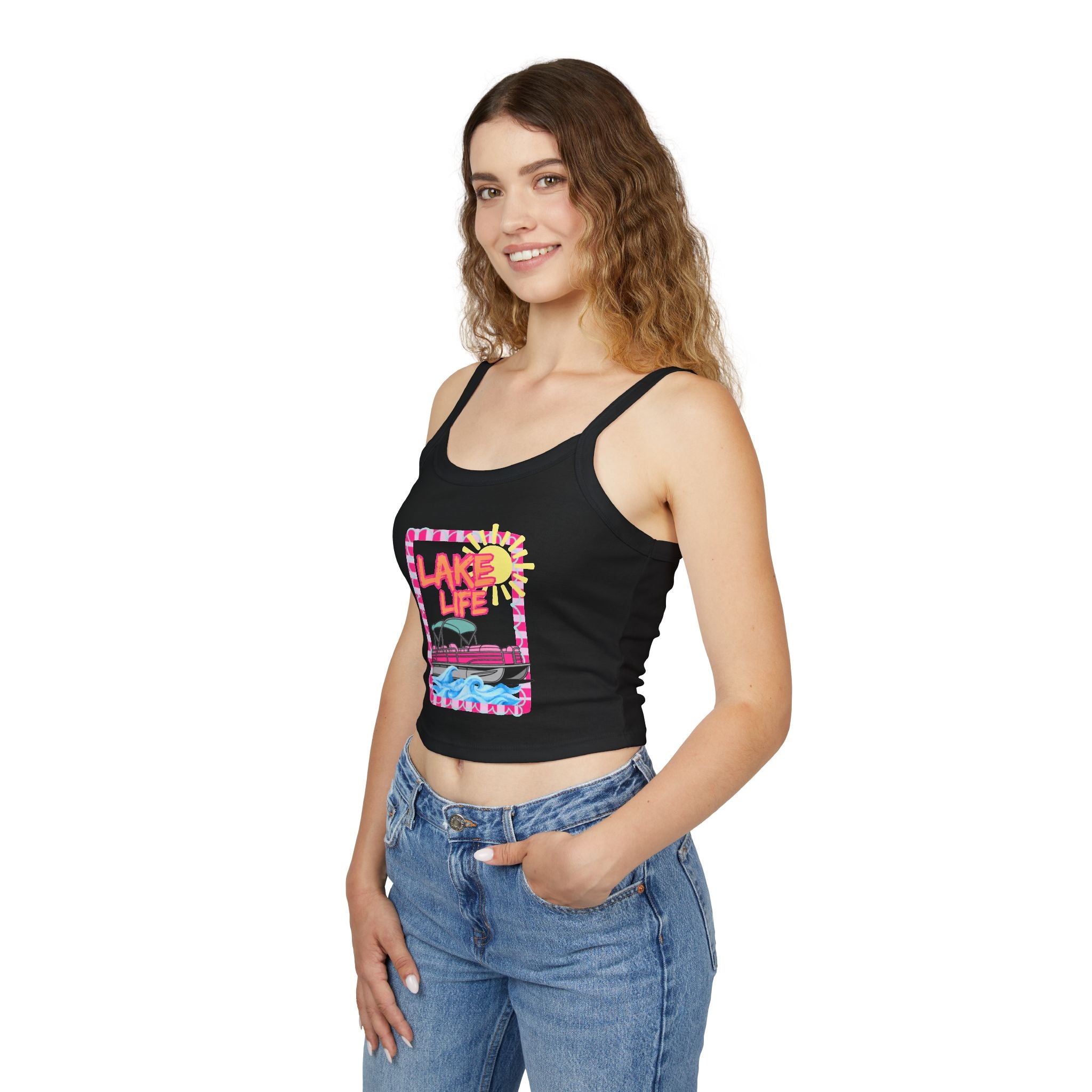 Lake Life Boat Graphic Tank Top | Retro Sunset Lakeside Design