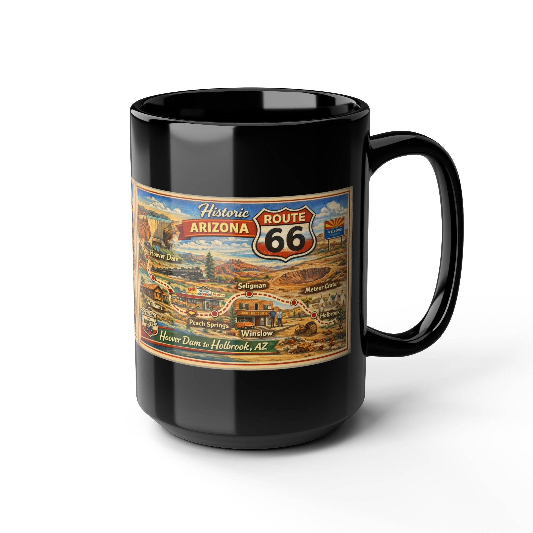 Historic Route 66 Arizona map Mug | Black ceramic road trip souvenir