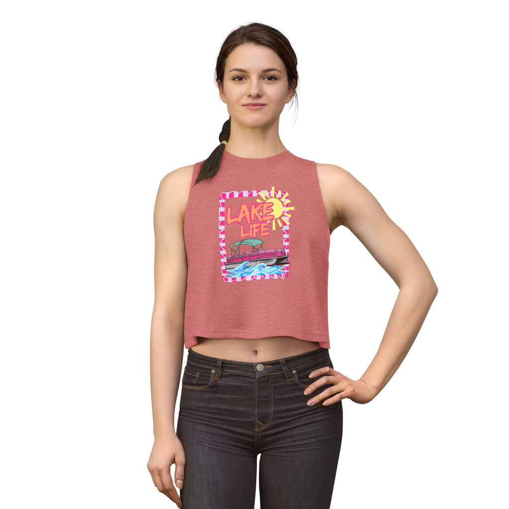 Lake Life boat illustration Crop Top | summer lake vibes, colorful retro frame