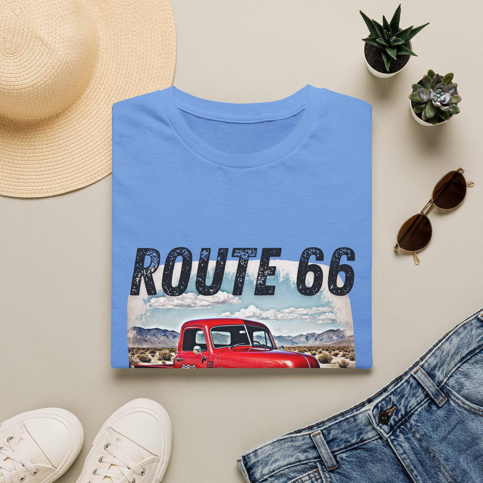 Route 66 Red Vintage Truck T-Shirt | Retro Highway Graphic