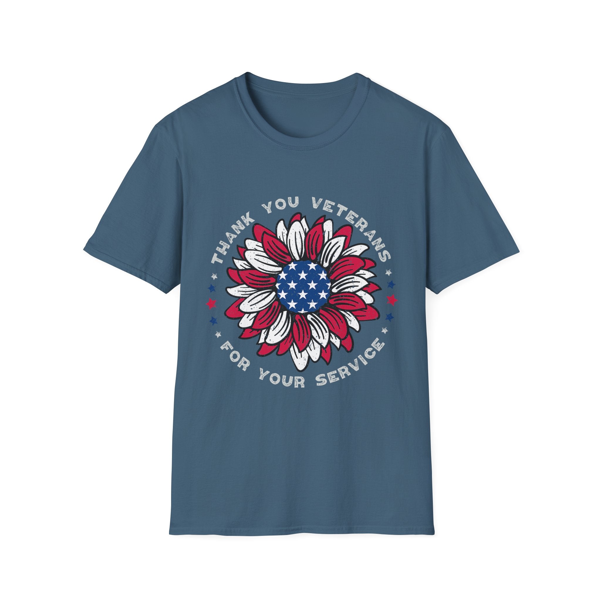 American Flag Sunflower Thank You Veterans T-Shirt | Patriotic Memorial Day Tee