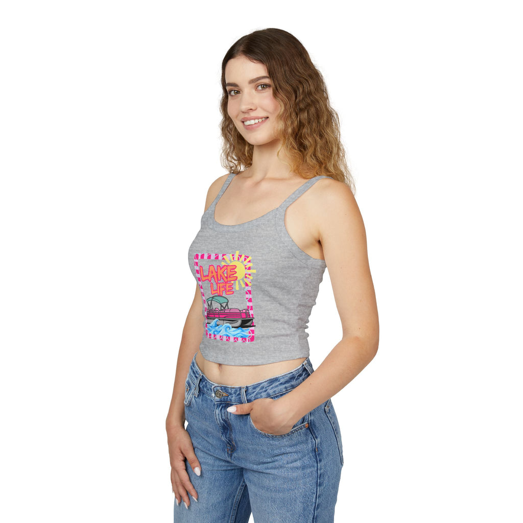 Lake Life Boat Graphic Tank Top | Retro Sunset Lakeside Design