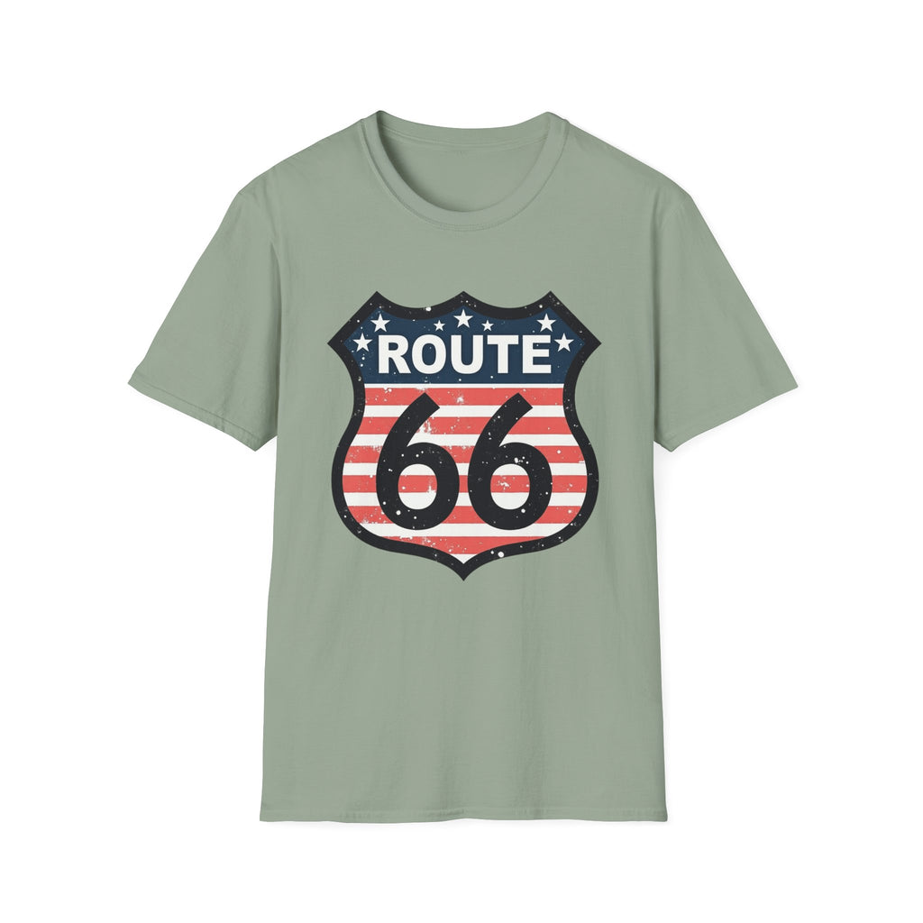 Route 66 Shield T-Shirt | American Flag Vintage Road Sign