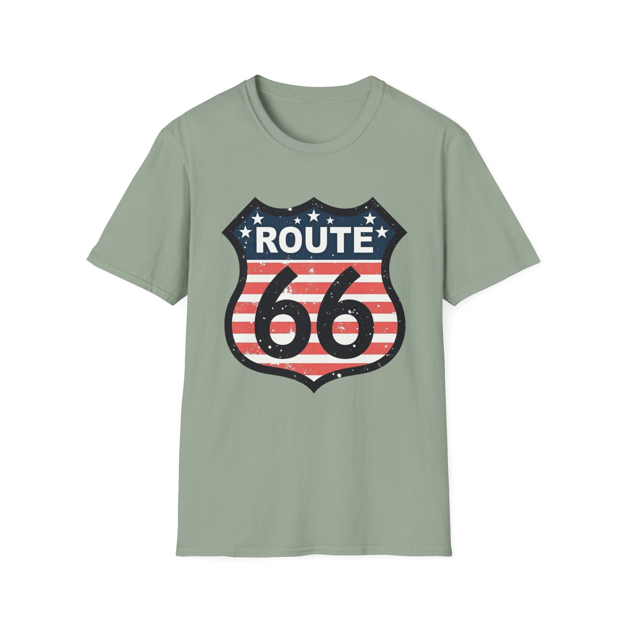 Route 66 Shield T-Shirt | American Flag Vintage Road Sign