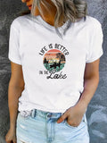 LAKE print round neck short sleeved T-shirt