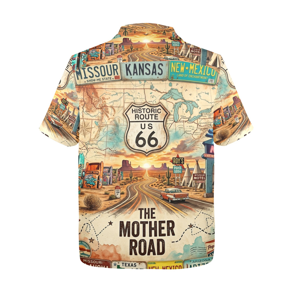 Route 66 The Mother Road Men's All Over Print Hawaiian Shirt Made In USA Ships to USA Only