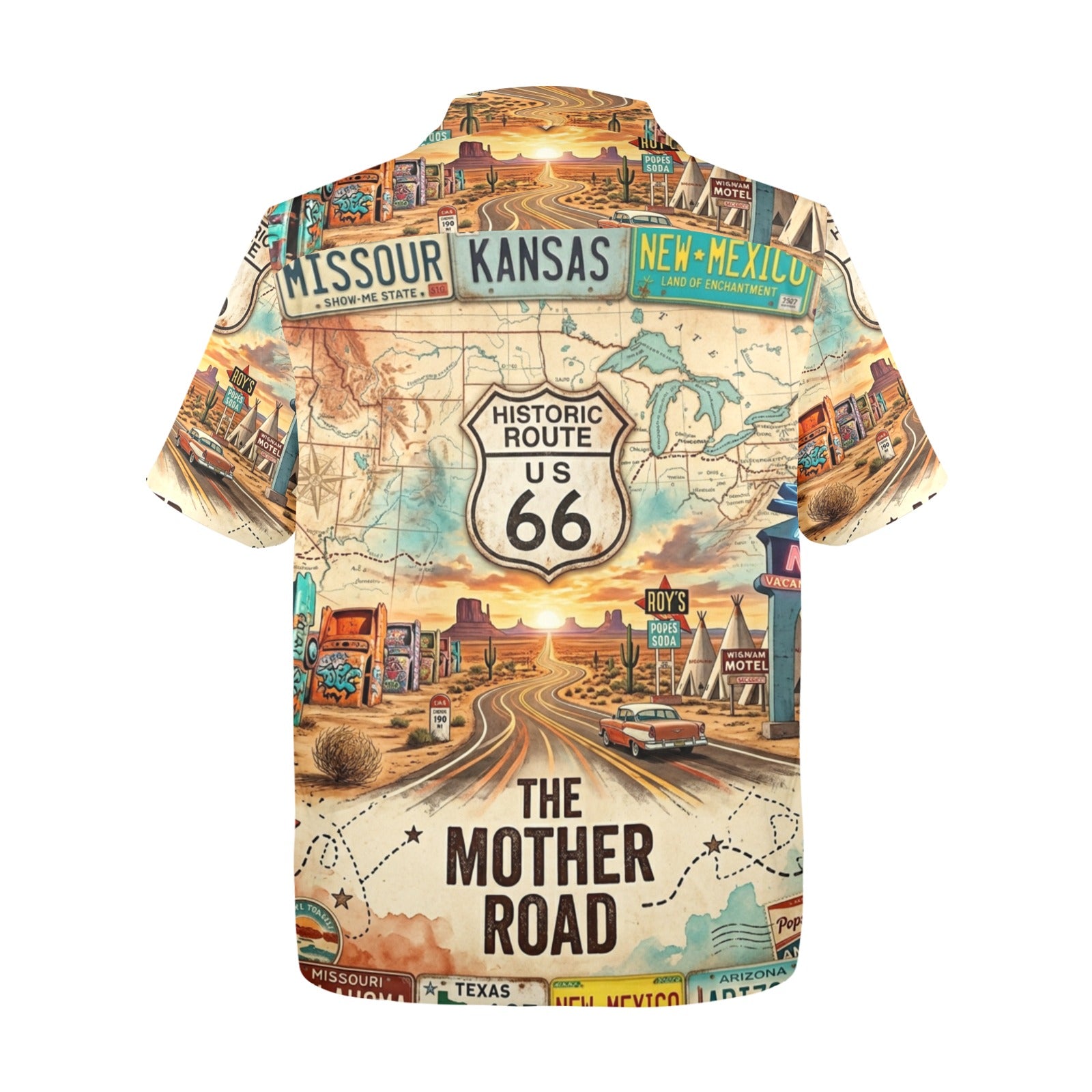 Route 66 The Mother Road Men's All Over Print Hawaiian Shirt Made In USA Ships to USA Only