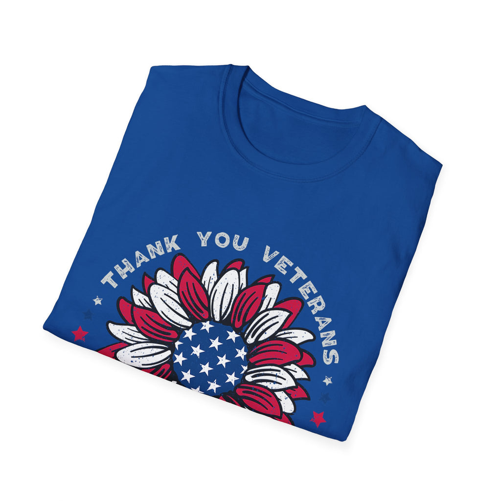 American Flag Sunflower Thank You Veterans T-Shirt | Patriotic Memorial Day Tee