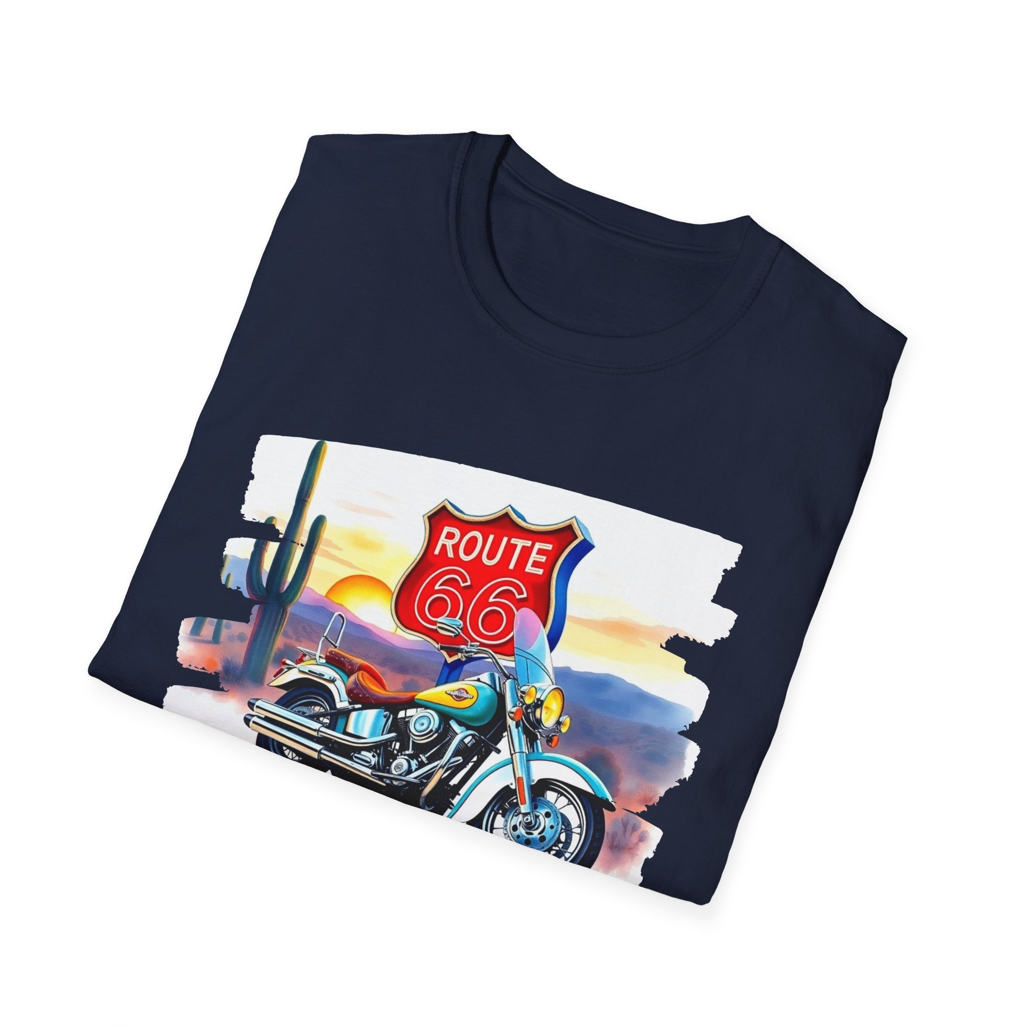 Route 66 Motorcycle T-Shirt | Desert Sunset Biker Graphic