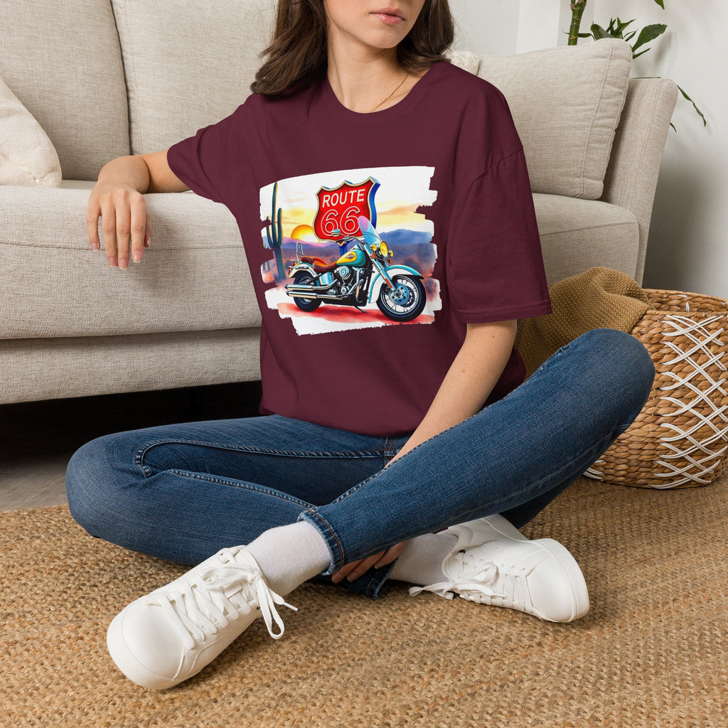 Route 66 Motorcycle T-Shirt | Desert Sunset Biker Graphic
