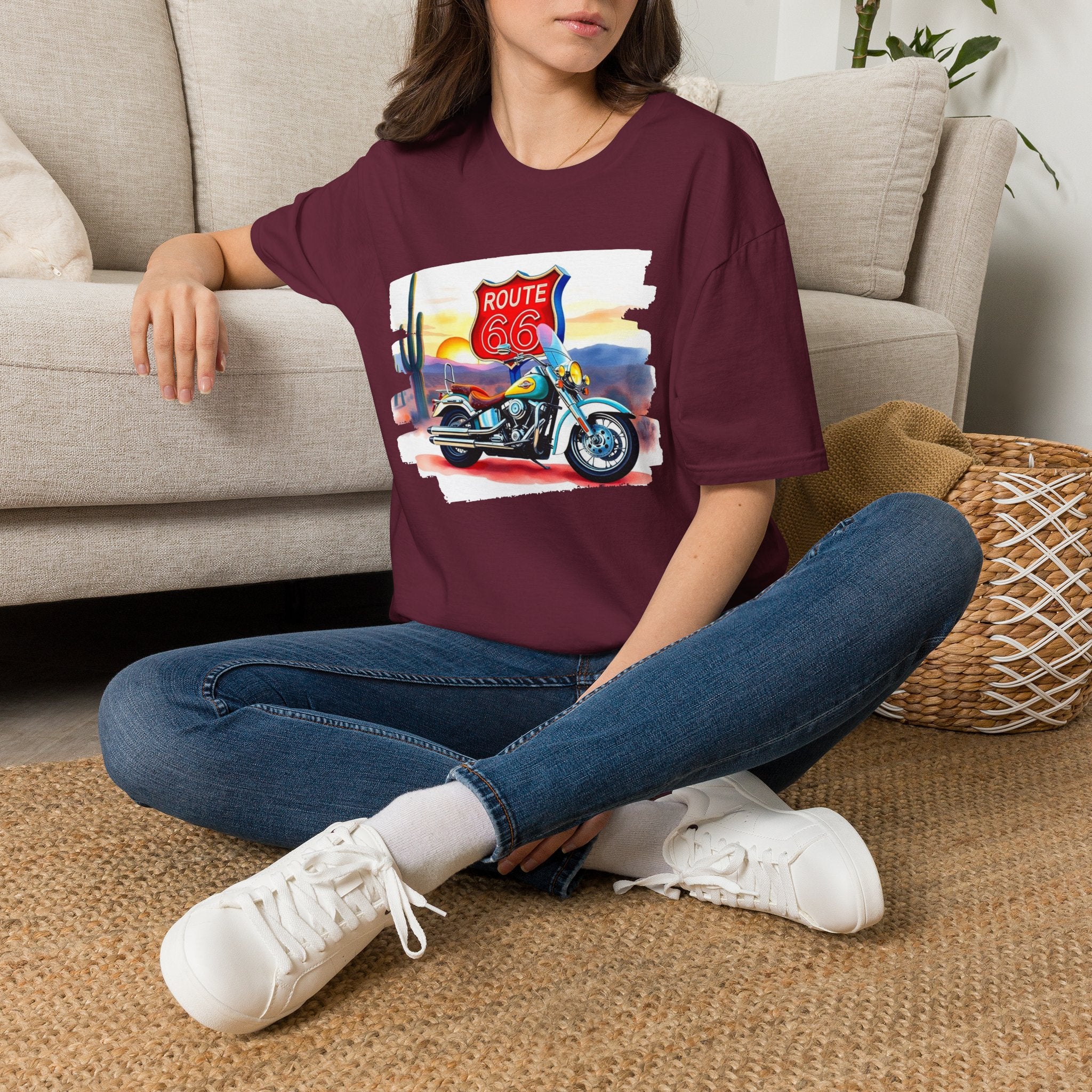Route 66 Motorcycle T-Shirt | Desert Sunset Biker Graphic