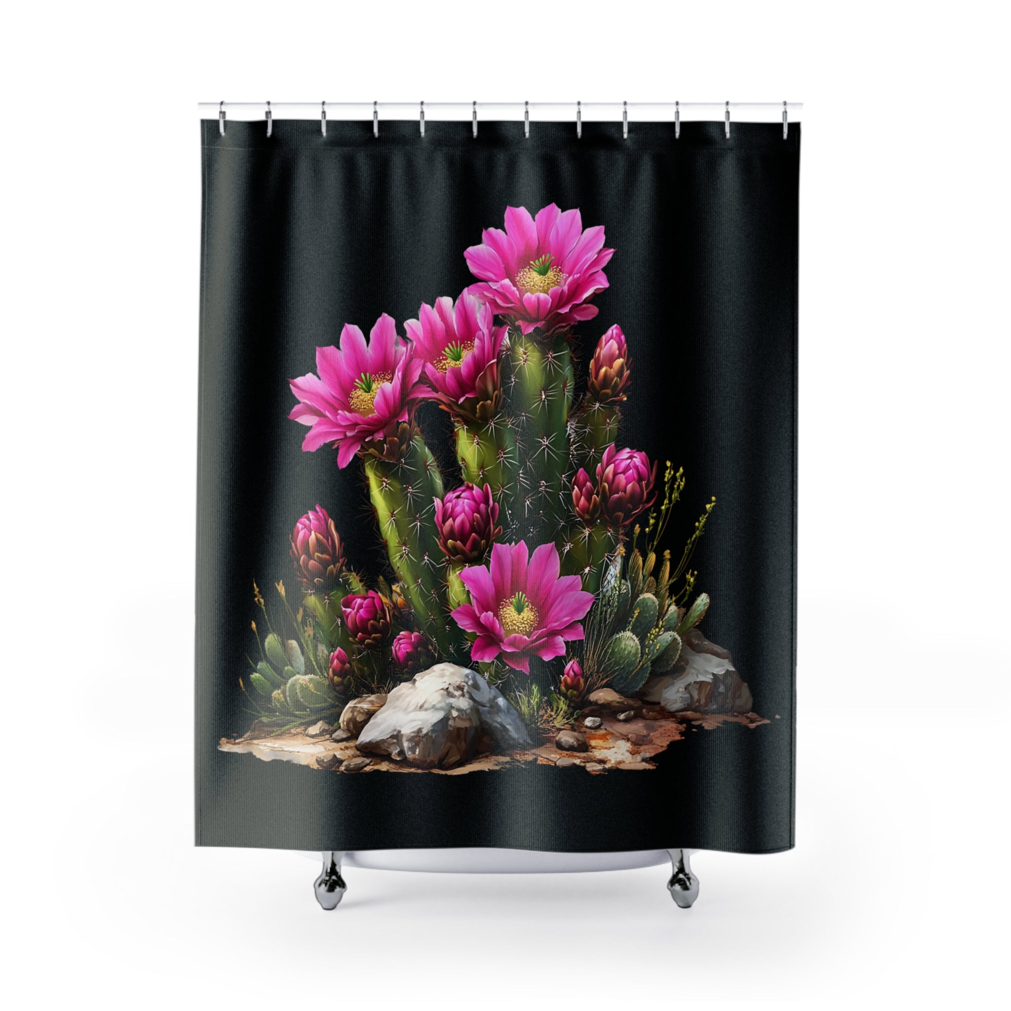 AZ Arizona Vibrant Cactus Shower Curtain with Pink Blooms - Boho Bathroom Decor, Unique Gift for Nature Lovers, Floral Print, Home & Garden