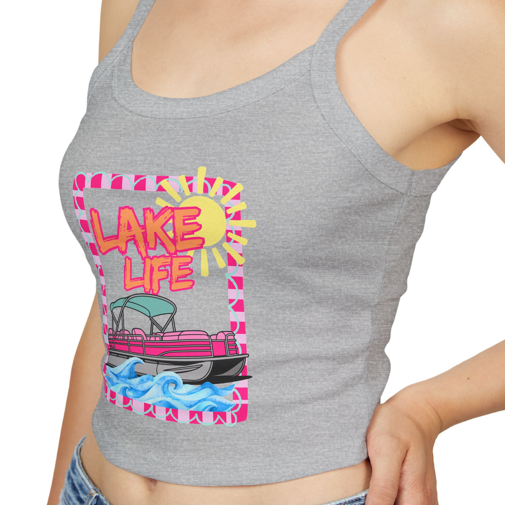 Lake Life Boat Graphic Tank Top | Retro Sunset Lakeside Design
