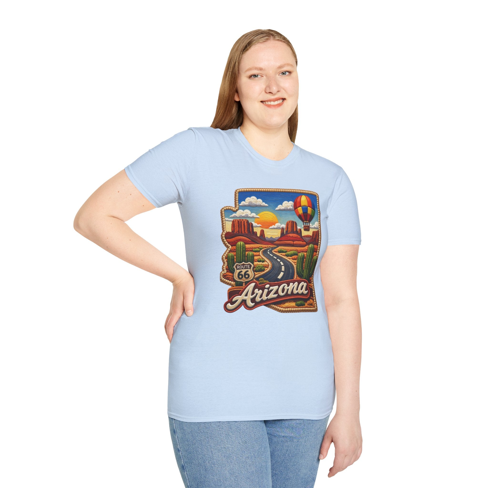Arizona Route 66 Desert Road T-Shirt | Hot Air Balloon Southwestern Scene
