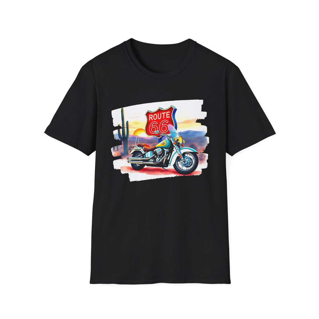 Route 66 Motorcycle T-Shirt | Desert Sunset Biker Graphic