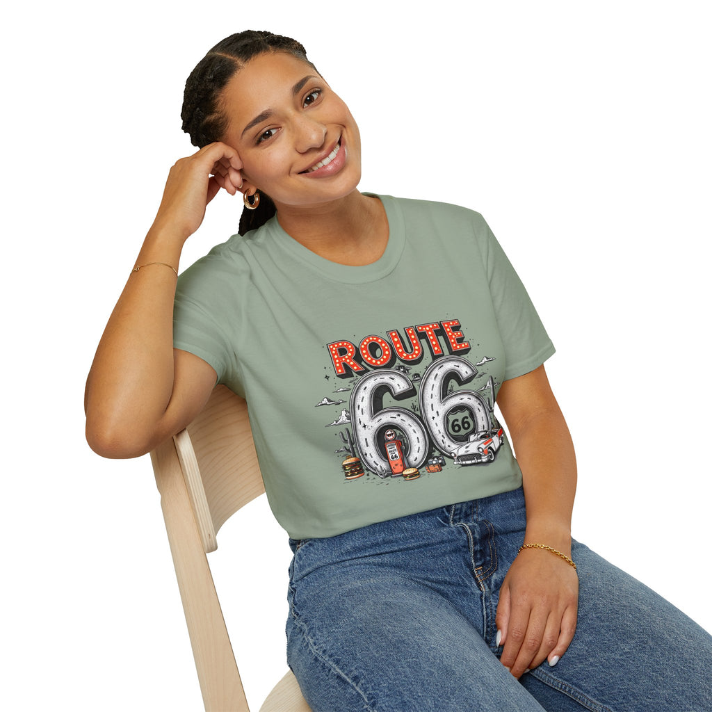 Route 66 Vintage Roadtrip T-Shirt | Classic Highway Car Signage
