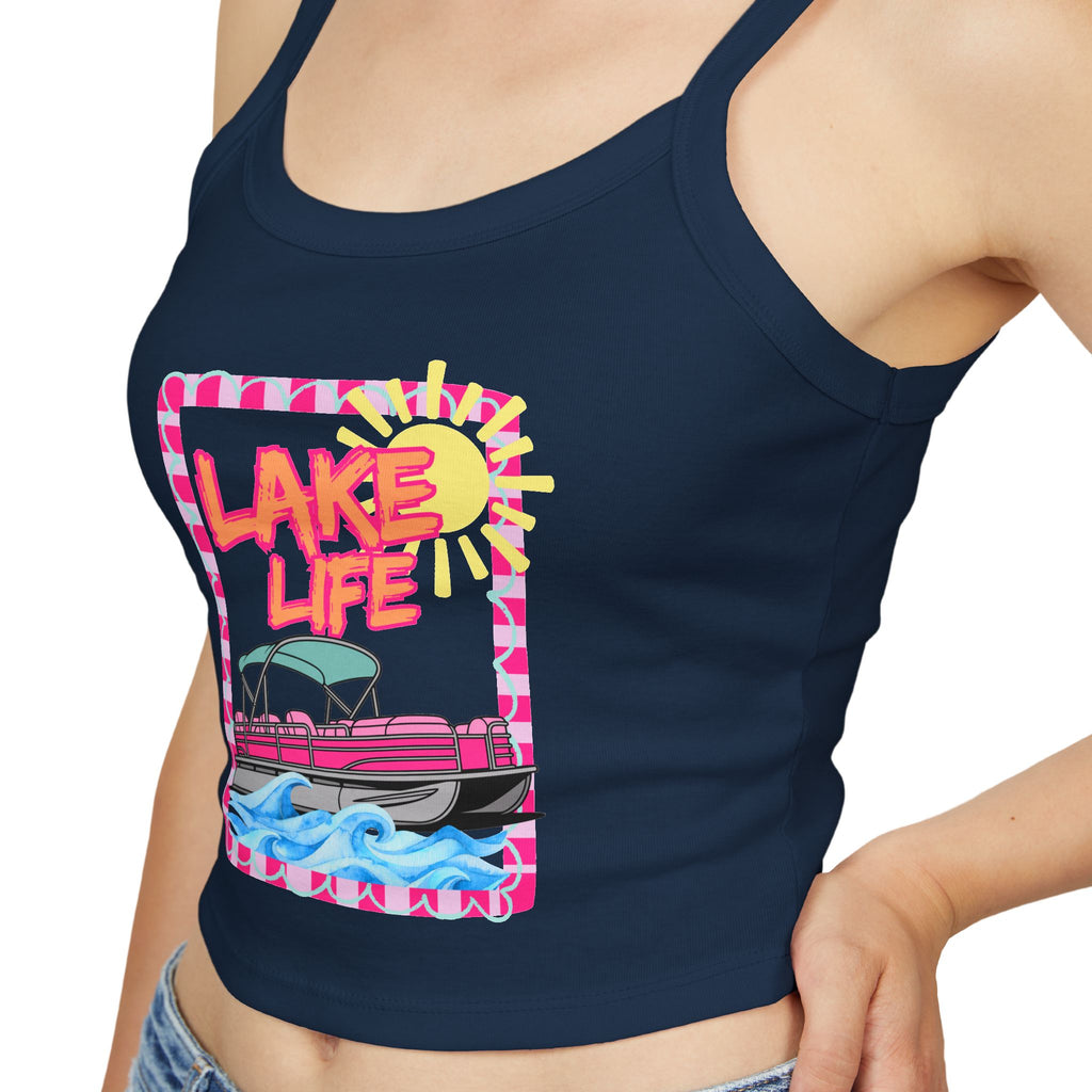 Lake Life Boat Graphic Tank Top | Retro Sunset Lakeside Design