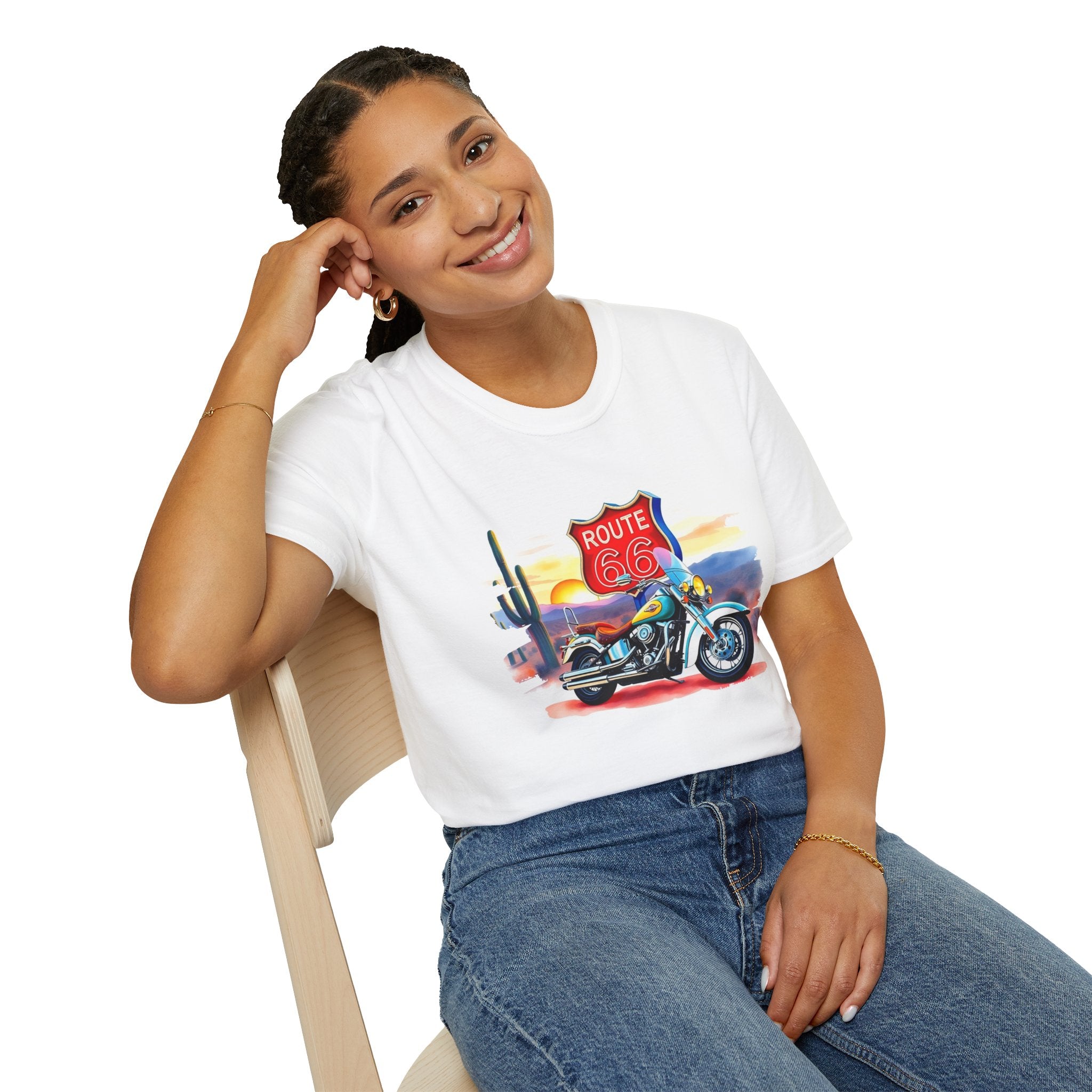 Route 66 Motorcycle T-Shirt | Desert Sunset Biker Graphic