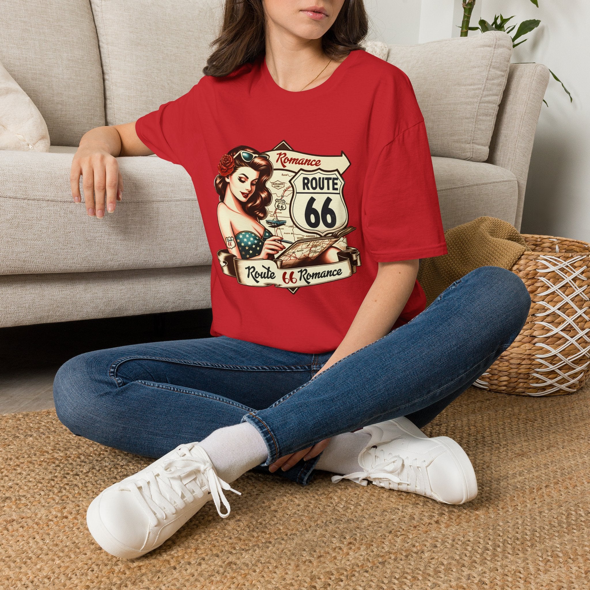 Pinup Girl Route 66 T-Shirt | Vintage Roadtrip Retro Sign