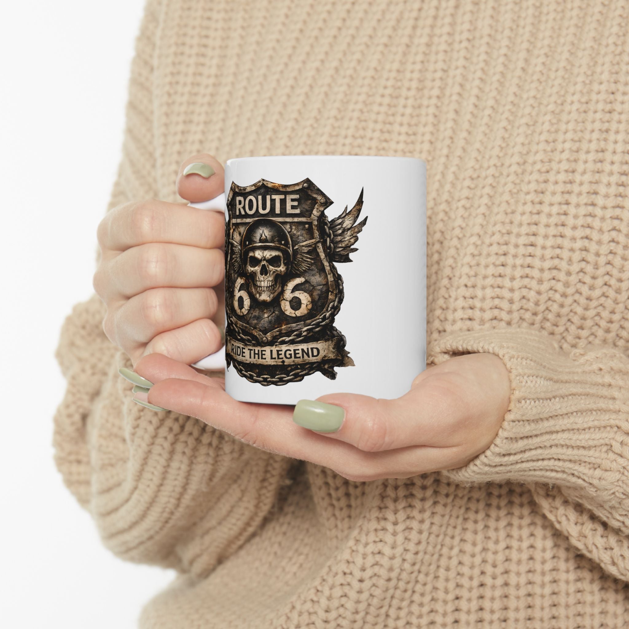 Route 66 Steampunk Owl Crest Mug | Ceramic Coffee Cup