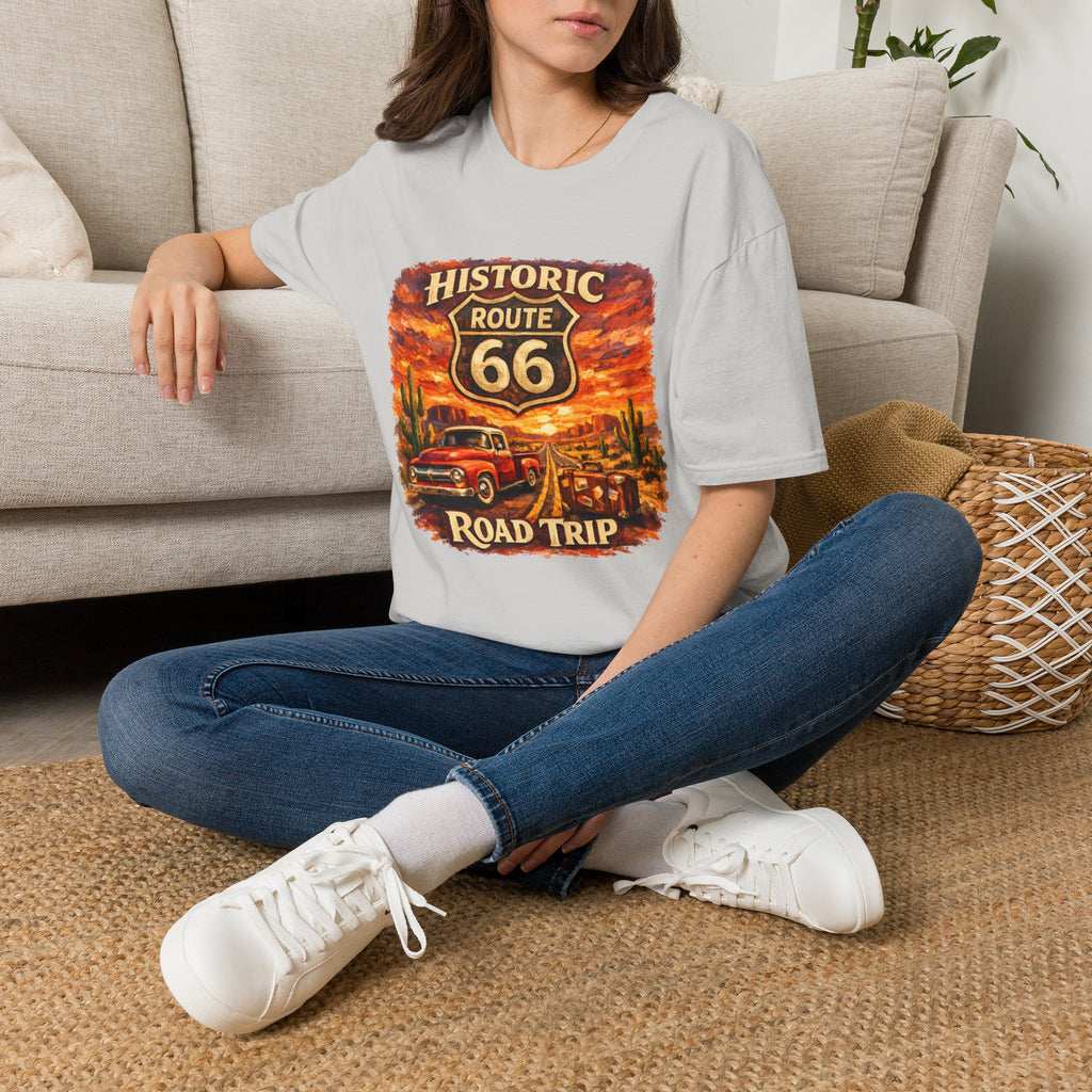 Historic Route 66 Road Trip T-Shirt | Vintage Car Desert Sunset