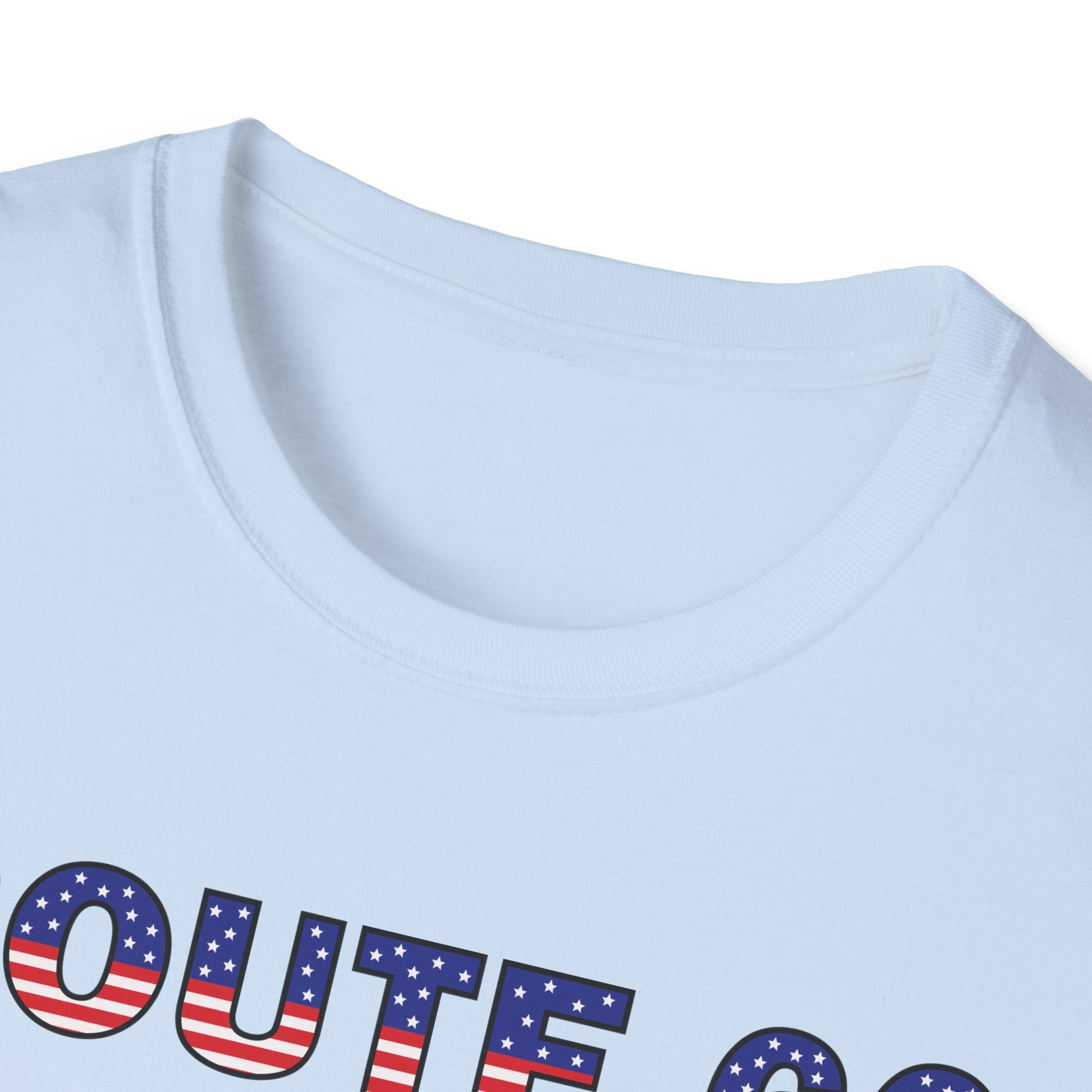 Route 66 Retro Text T-Shirt | American Flag Roadtrip Graphic