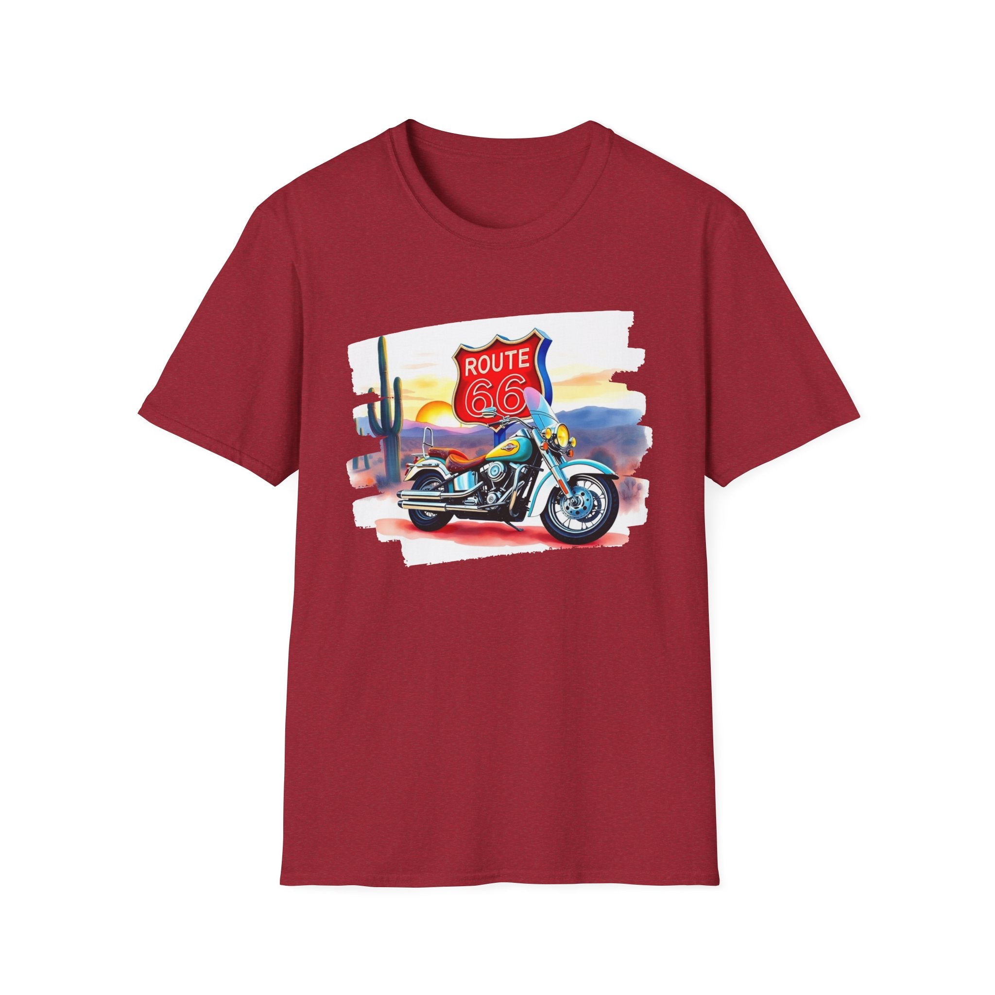 Route 66 Motorcycle T-Shirt | Desert Sunset Biker Graphic