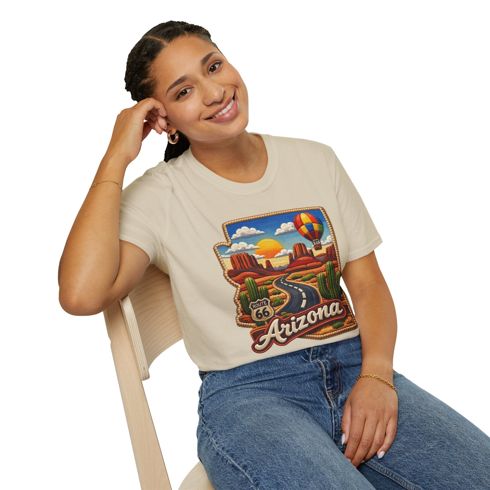 Arizona Route 66 Desert Road T-Shirt | Hot Air Balloon Southwestern Scene