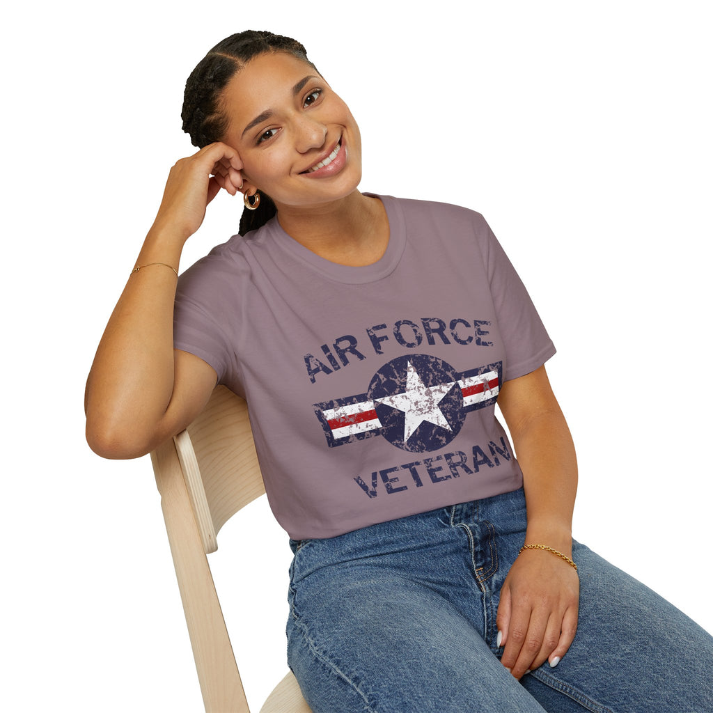 Air Force Veteran Distressed Logo T-Shirt | Military Star Stripe Tee
