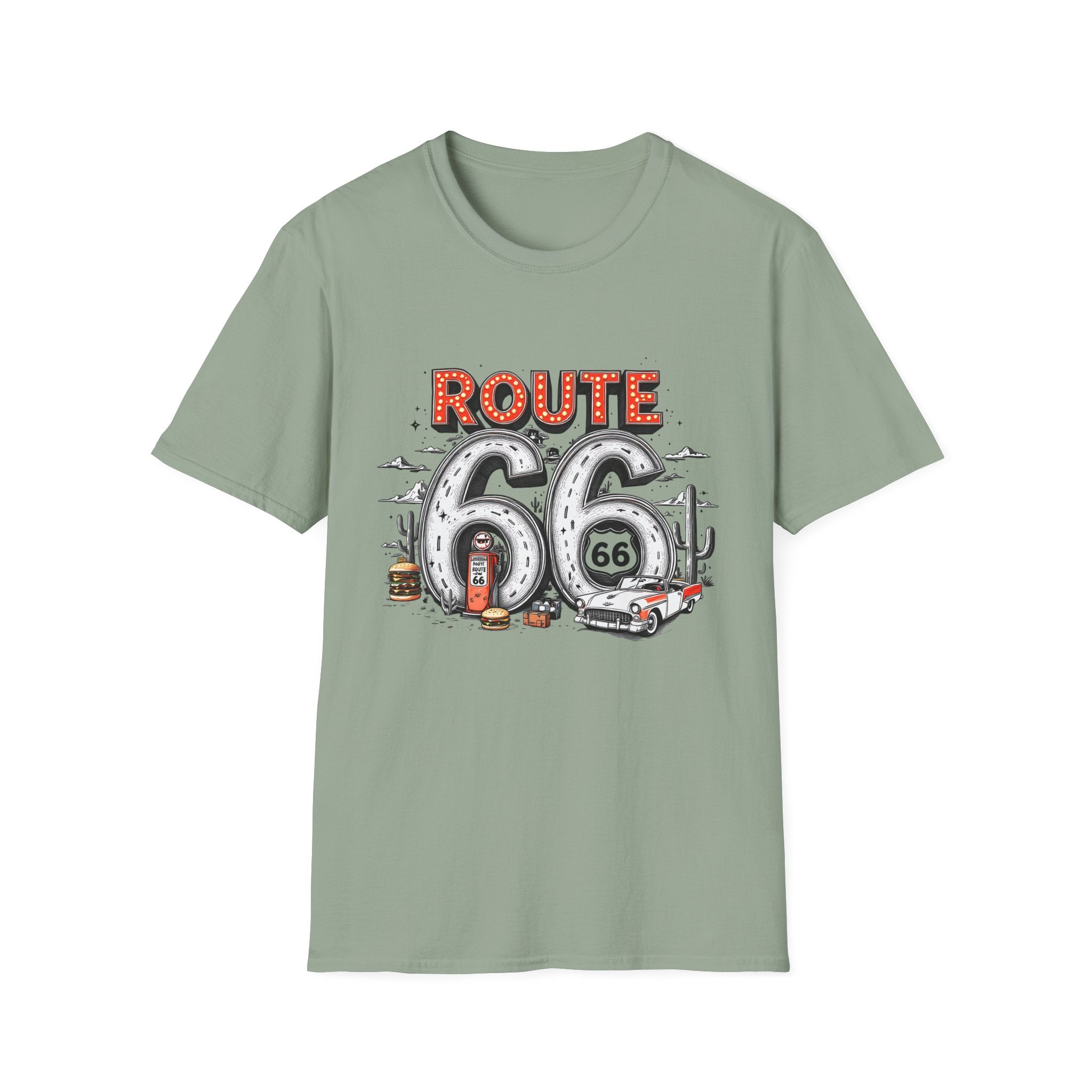 Route 66 Vintage Roadtrip T-Shirt | Classic Highway Car Signage