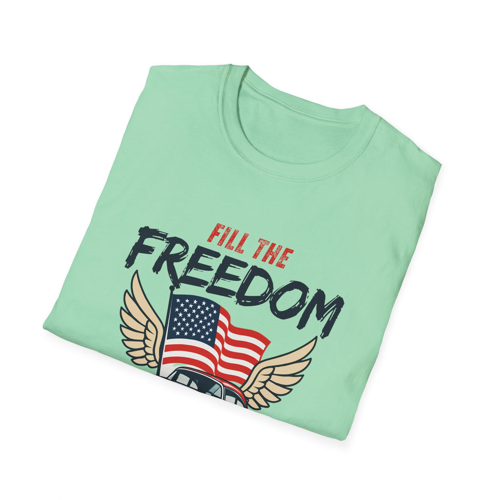 Fill the Freedom Vintage Car T-Shirt | American Flag Wings Chicago to Santa Monica